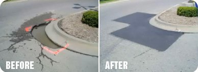 Before and after of repairing a curb